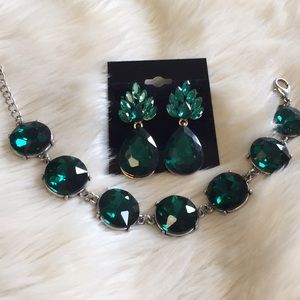 Prom/Homecoming Emerald Green Earrings and Bracelet Set